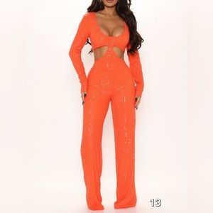 Sequin jumpsuit , orange , size small